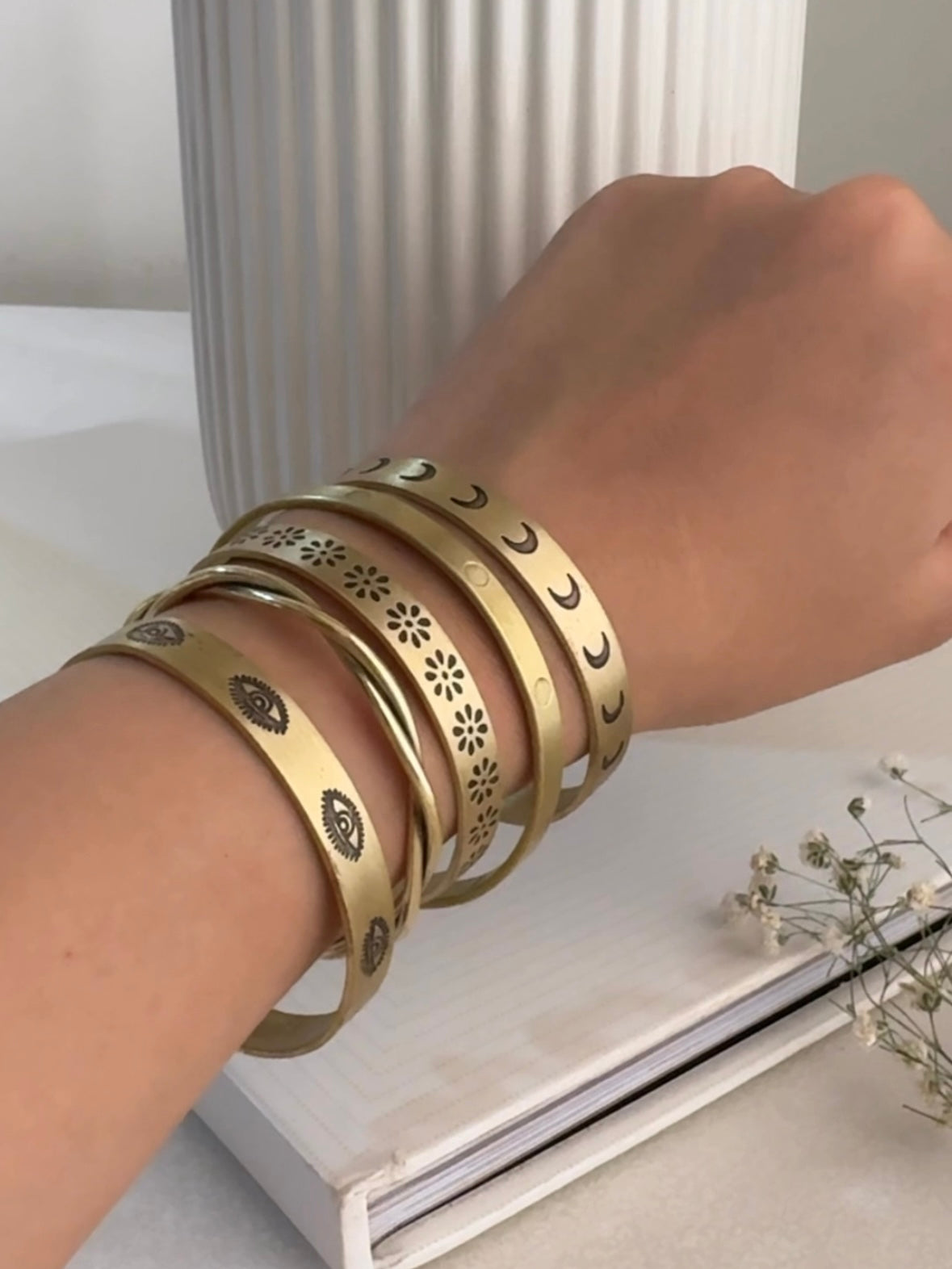 Valentine Special Stack of 5 Adjustable Brass  Bracelet (Anti tarnish)