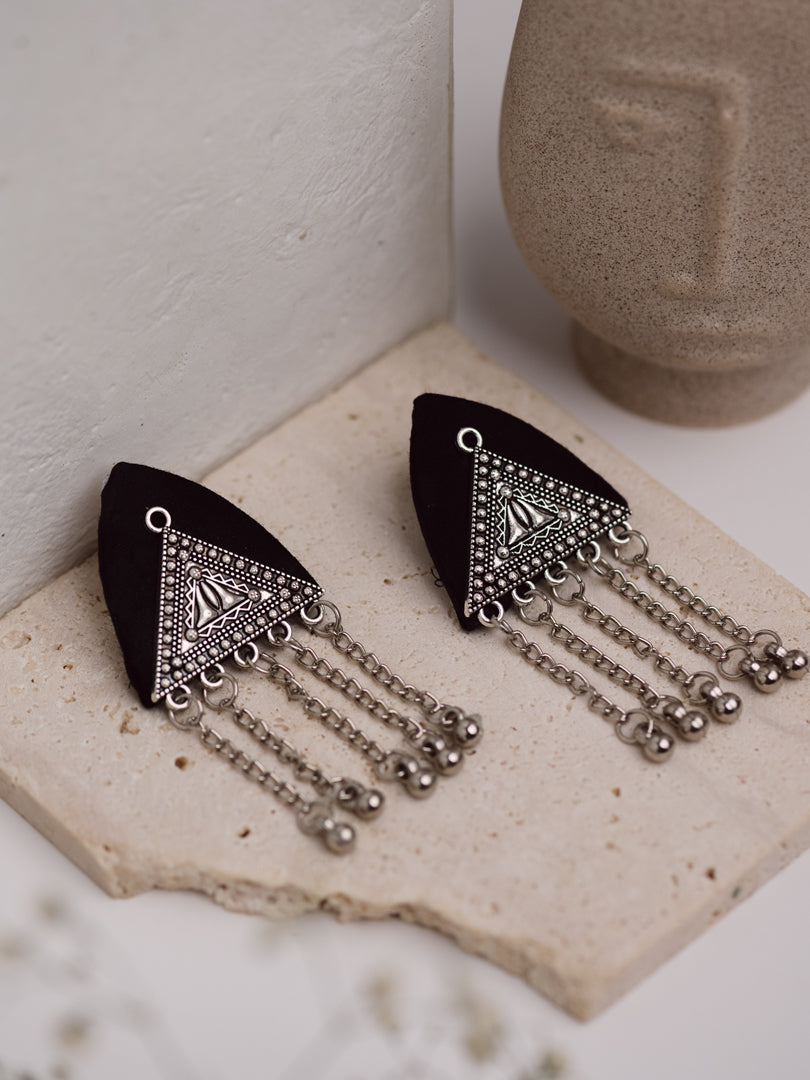 Black Dangler Fabric Earring - Lili-Origin