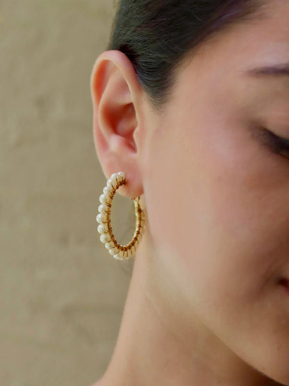 Pearl beaded hoop Earring - Lili-Origin