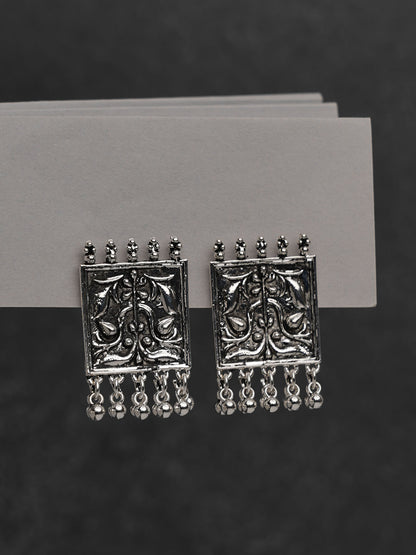 Antique Rectangle Oxidised Jhumki - Lili-Origin