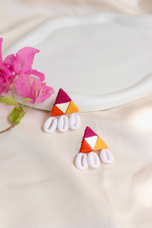 Tri Color Fabric Shell Handmade Earring