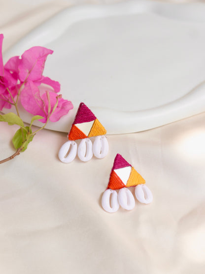 Tri Color Fabric Shell Handmade Earring