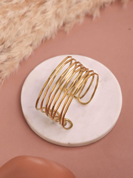 Hallow Out Adjustable Brass Bangle Bracelet (Anti Tarnish)