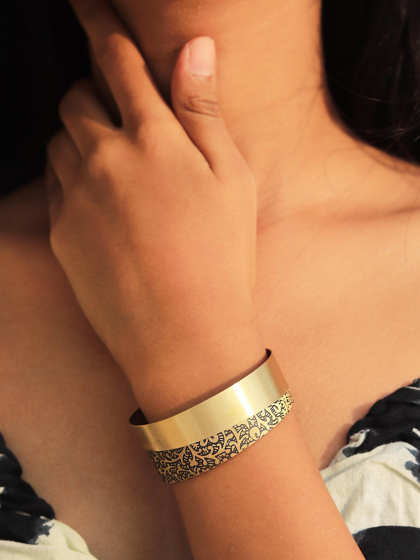 Semi Art Band Adjustable Brass Bracelet (Anti Tarnish)