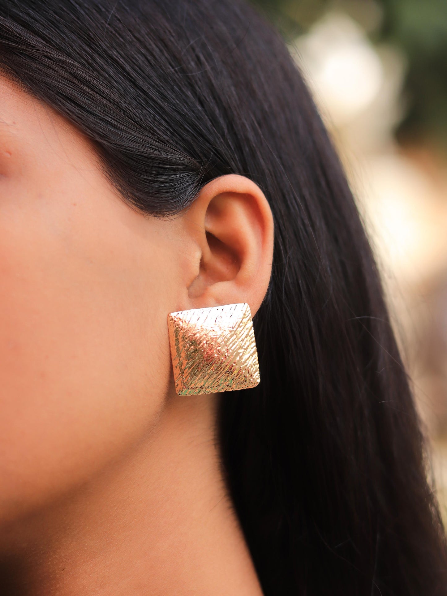 Textured square statement earring