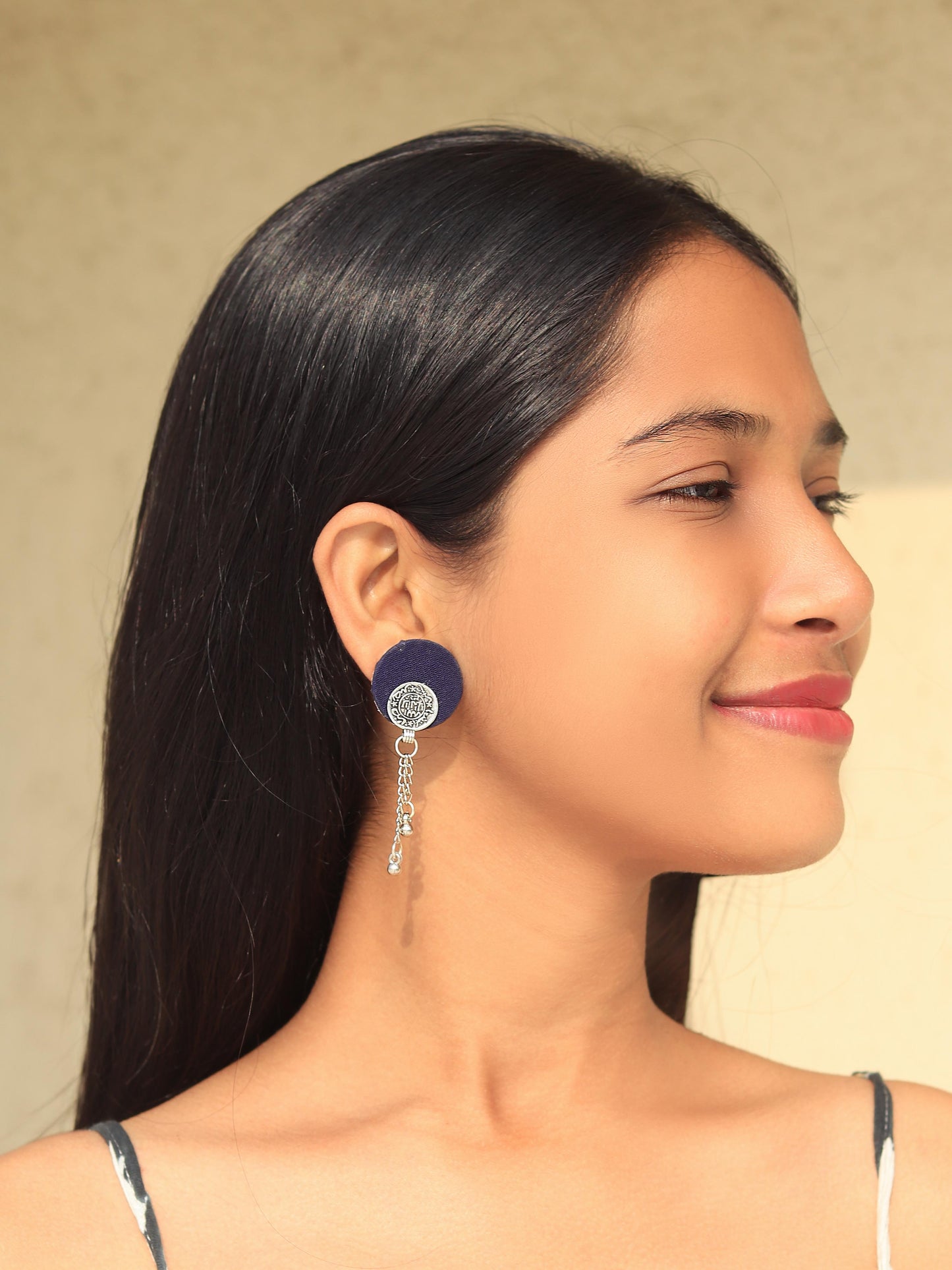 Navy Fabric Earring