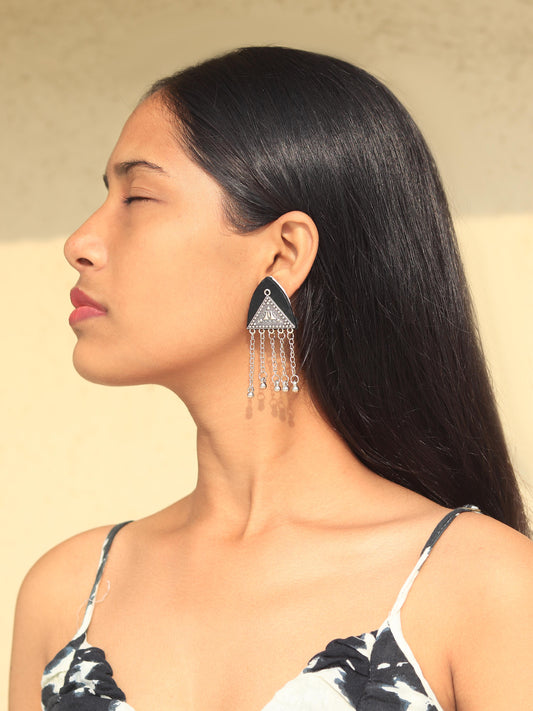 Black Dangler Fabric Earring