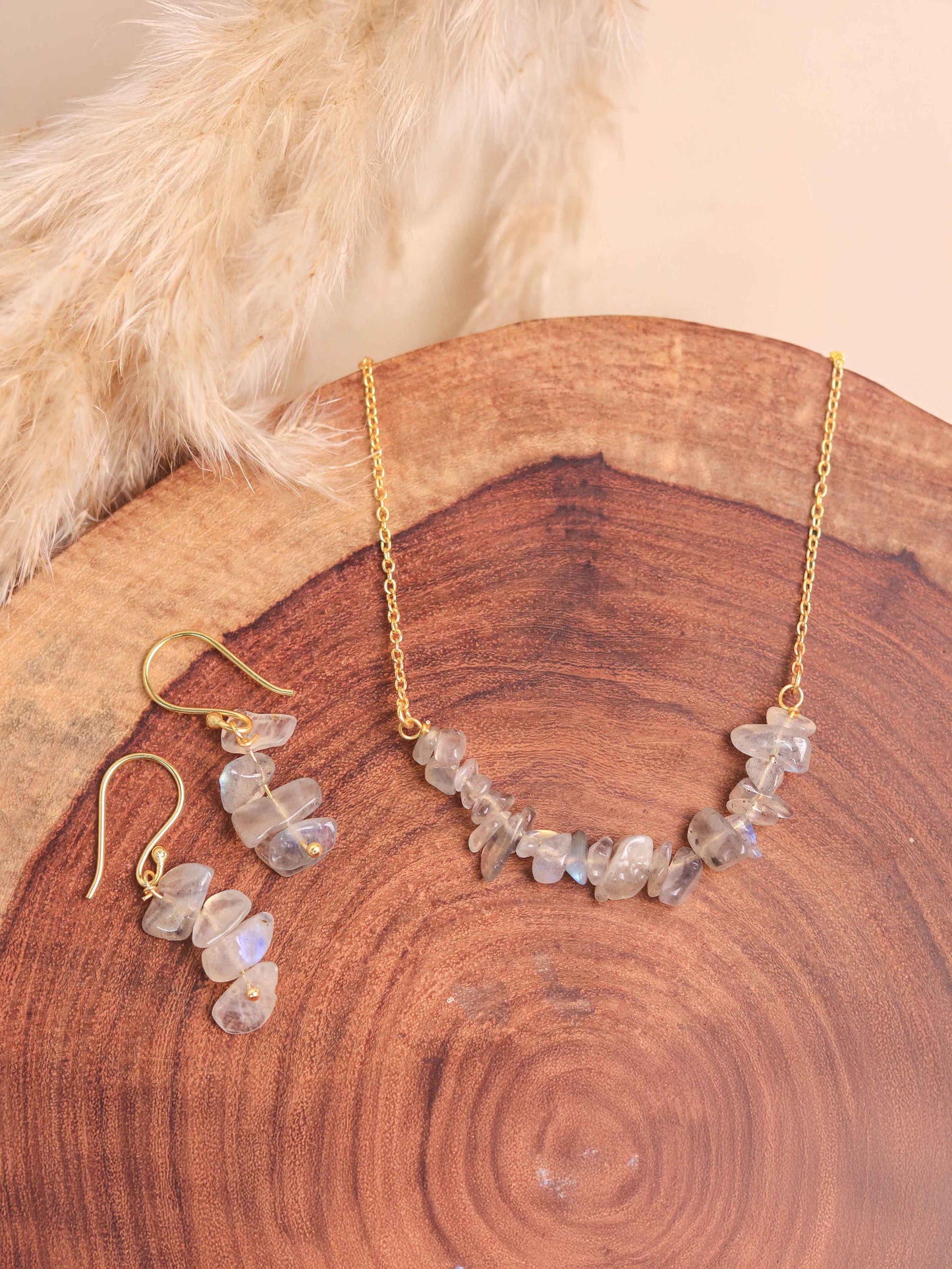 Labradorite Crystal Necklace and Earring Set (Semi Precious Stone)