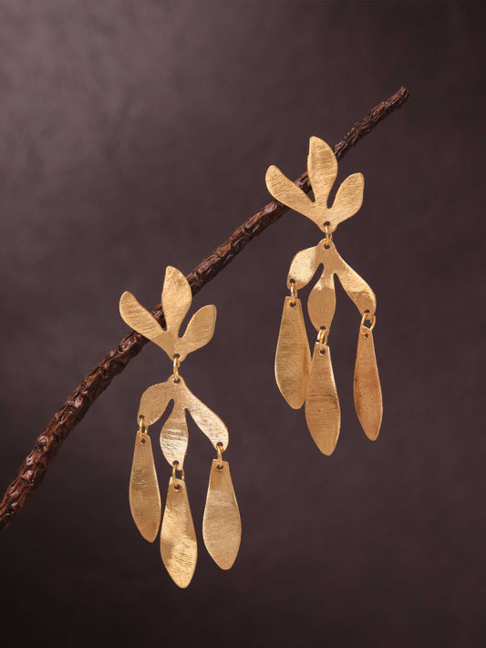 Frond Brushed Statement Brass Handmade Earring (Anti Tarnish)