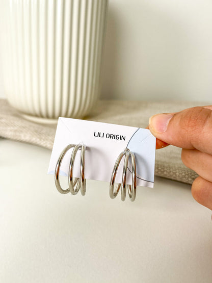 4 Pack Circular Silver Hoops - Lili-Origin