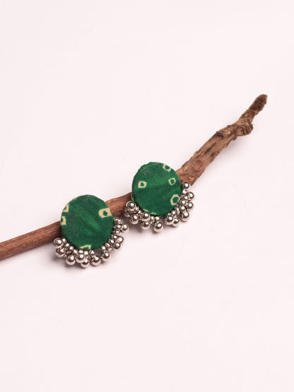 Green Bandhani Fabric Earring - Lili-Origin