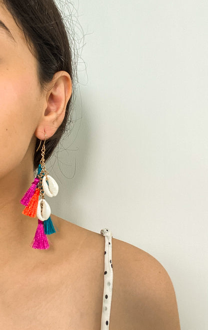 Shell Multicolor Tassel Statement Earring - Lili-Origin