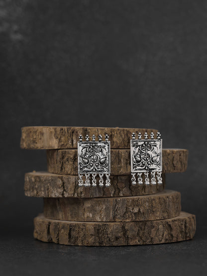 Antique Rectangle Oxidised Jhumki - Lili-Origin