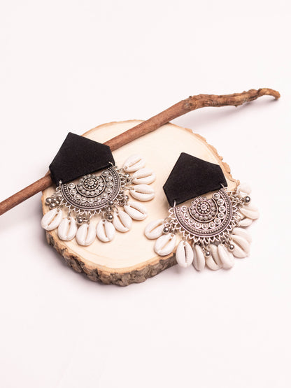 Black Shell Fabric Statement Earring - Lili-Origin