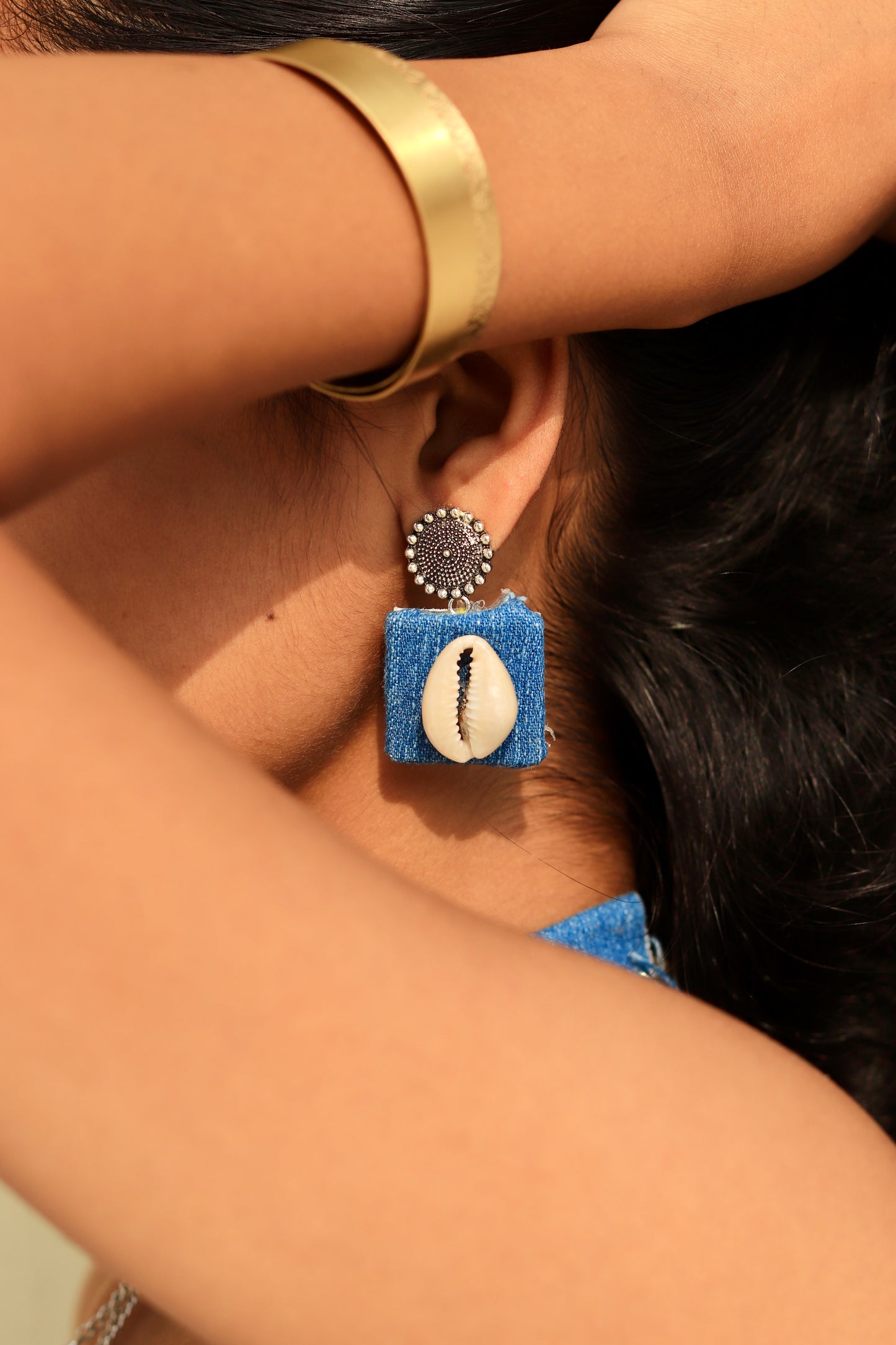 Denim Shell Earring