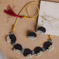 Black Pearly Fabric Choker and Earring Set - Lili-Origin