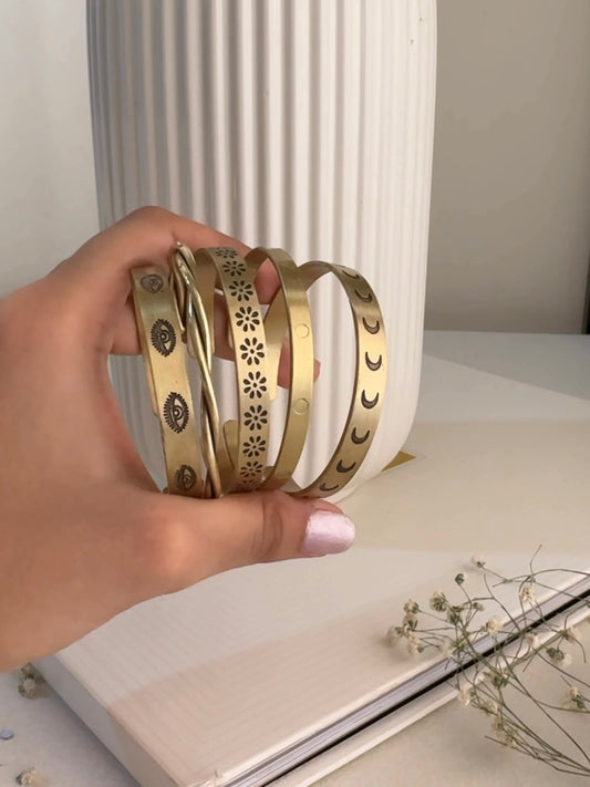 Valentine Special Stack of 5 Adjustable Brass  Bracelet (Anti tarnish)