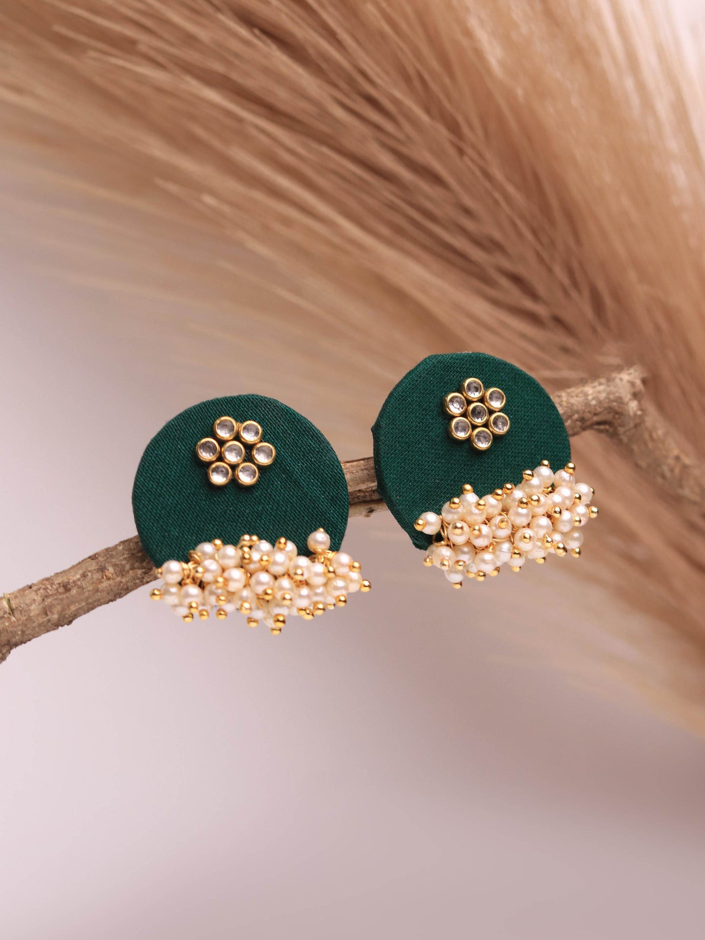 Green Pearls - Fabric Earring