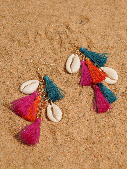 Shell Multicolor Tassel Statement Earring - Lili-Origin