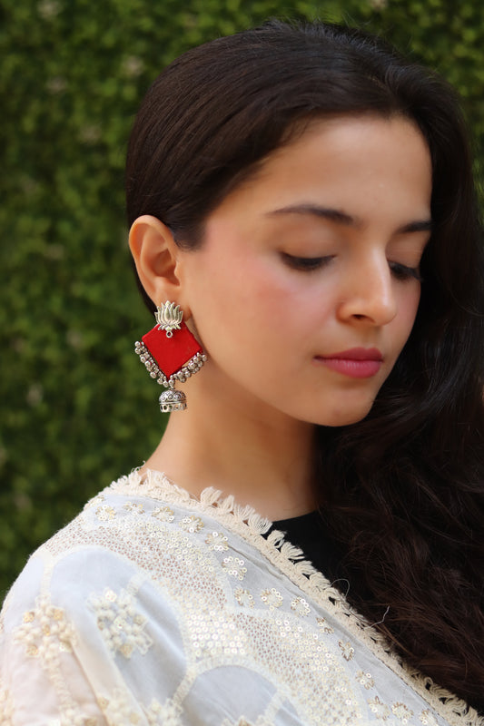 Red Lotus Fabric Handmade Earring