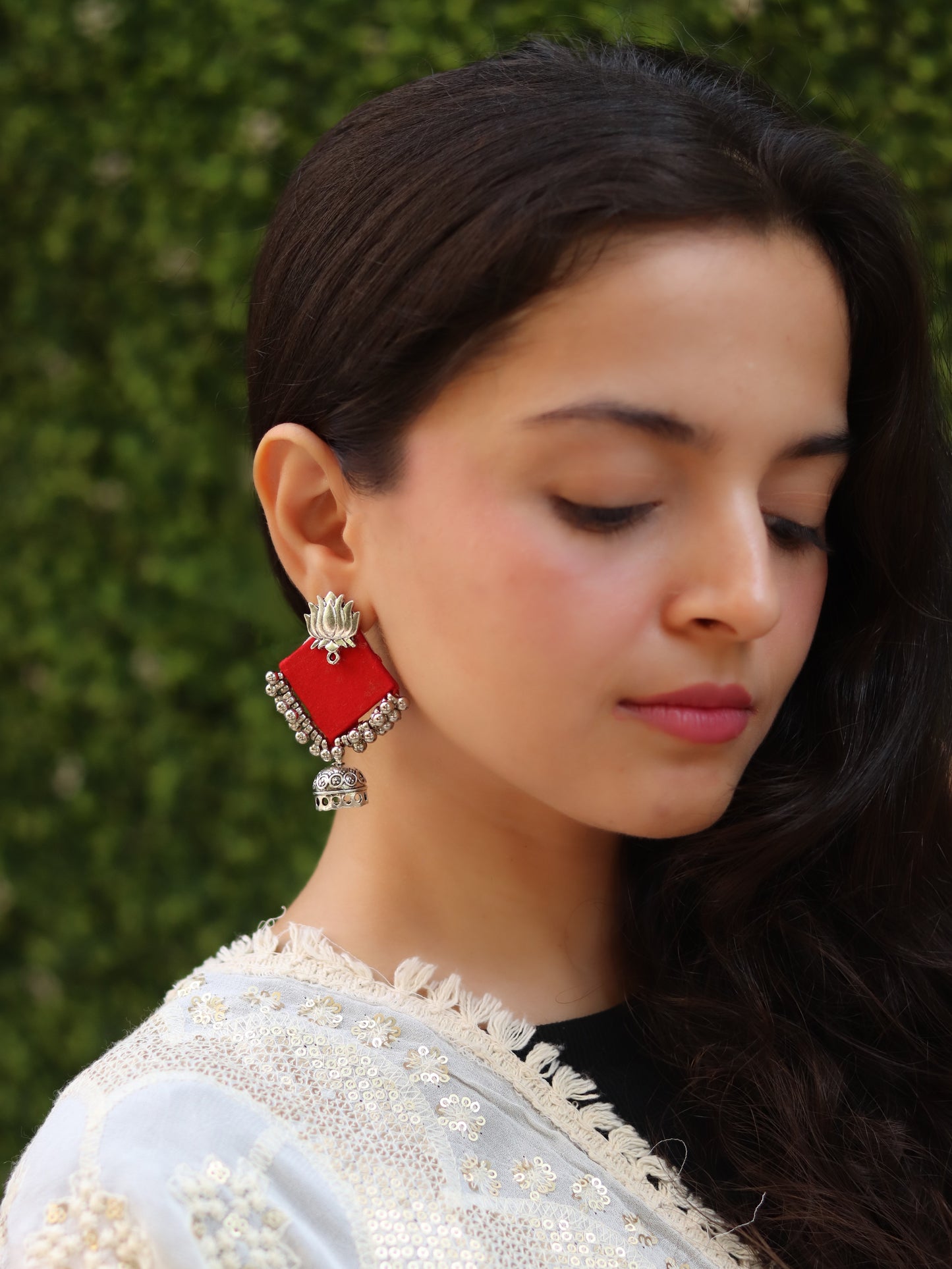 Red Lotus Fabric Handmade Earring