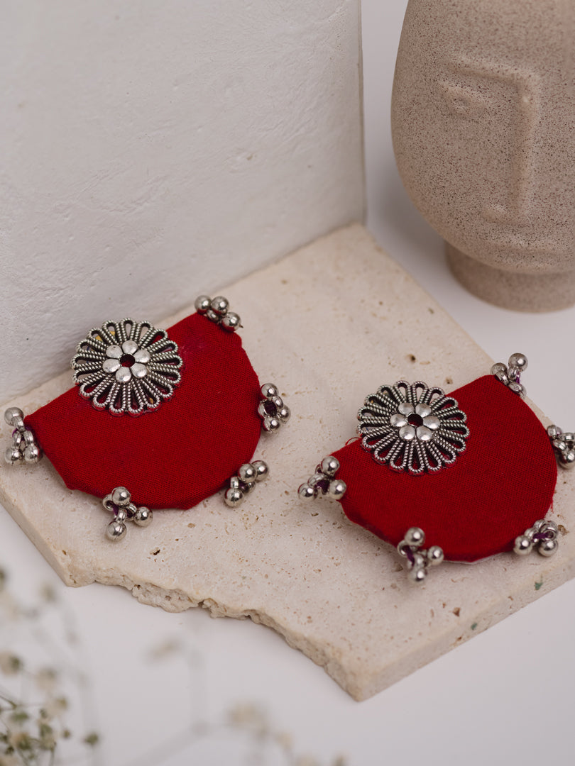 Red Flower Fabric Earring - Lili-Origin