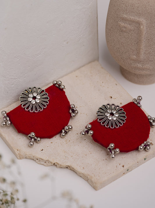 Red Flower Fabric Earring