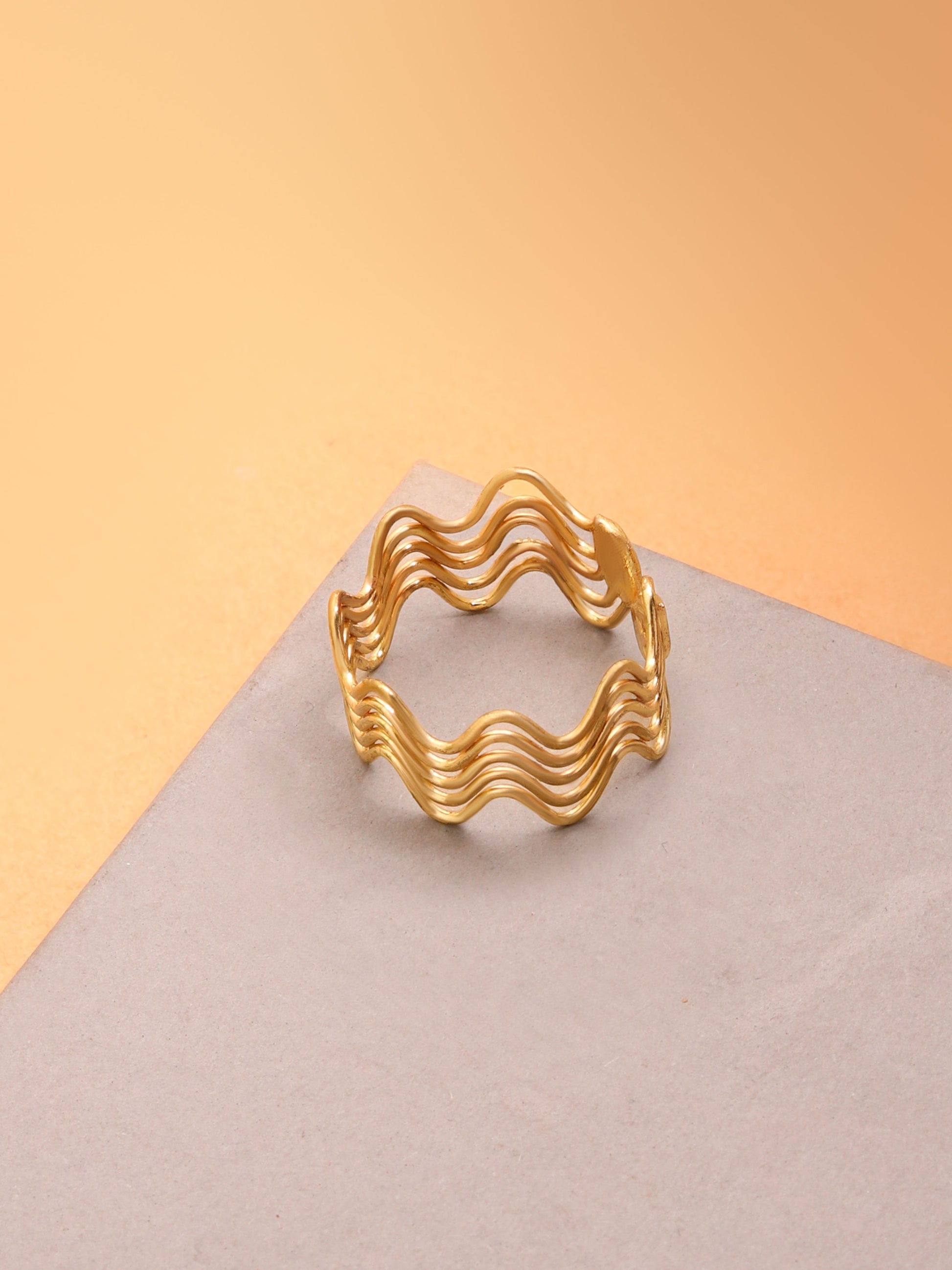 Wavy Statement Brass Adjustable Ring - Lili-Origin