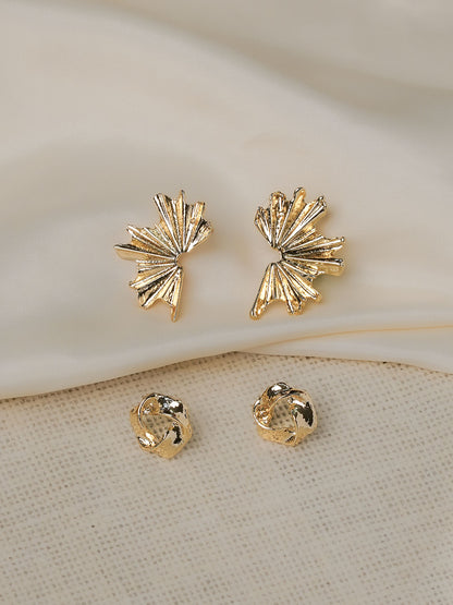 Statement Duo earring ( Demi thunder + Gold Stud) - Lili-Origin