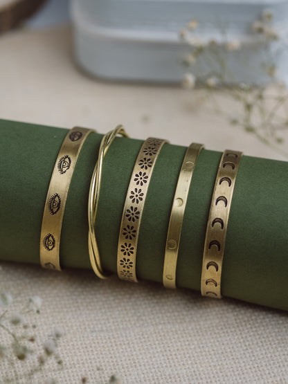 Hand Stamped - Stack of 5 Adjustable Brass Bracelets (Anti Tarnish)