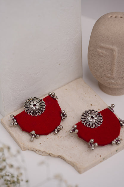 Red Flower Fabric Earring - Lili-Origin