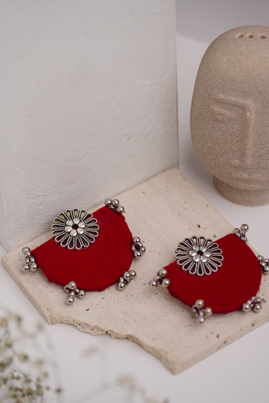 Red Flower Fabric Earring