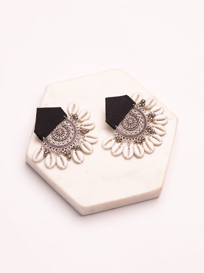 Black Shell Fabric Statement Earring - Lili-Origin