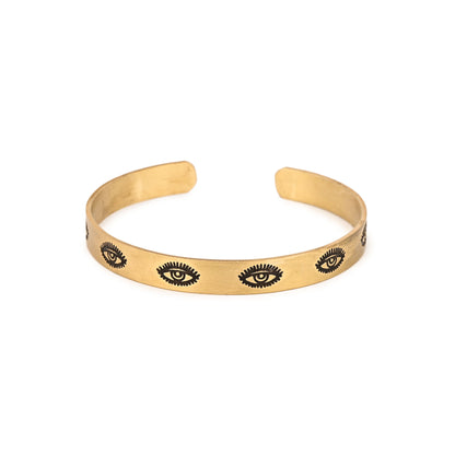 Evil eye Hand Stamped Brass Band Adjustable Bracelet (Anti tarnish)