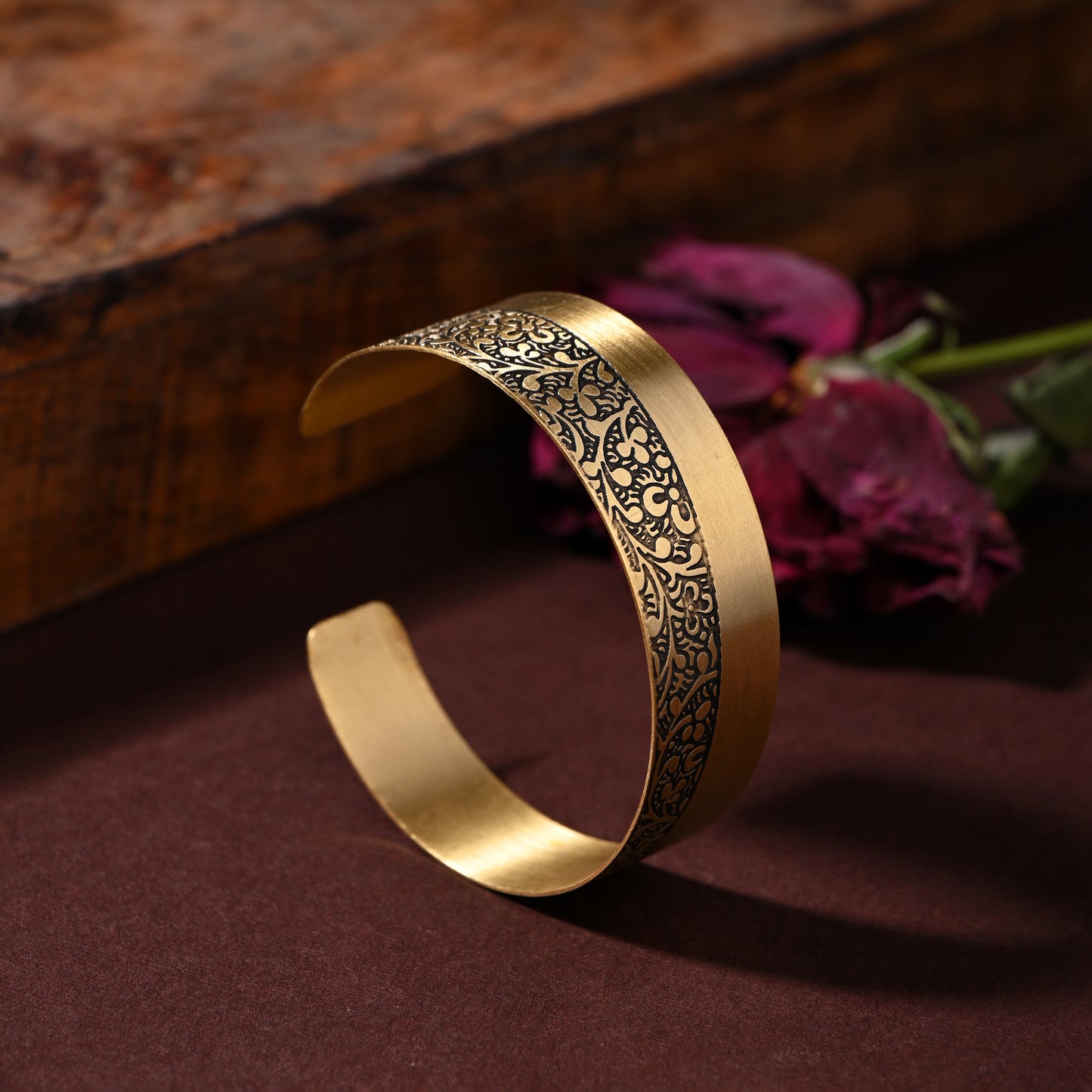 Semi Art Band Adjustable Brass Bracelet (Anti Tarnish)