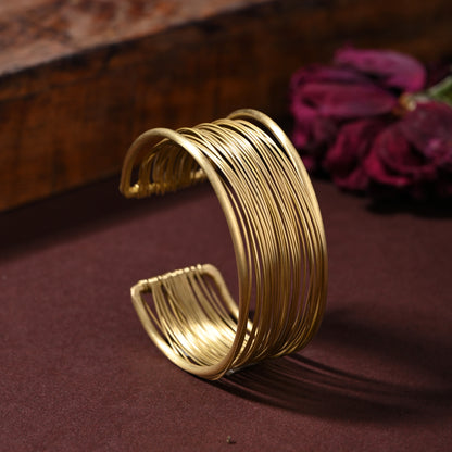 Multiwire Cuff Brass Statement Adjustable Bracelet (Anti Tarnish)