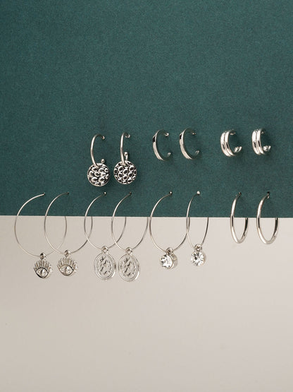 7 Pair Coin Drop Silver Earrings - Lili-Origin