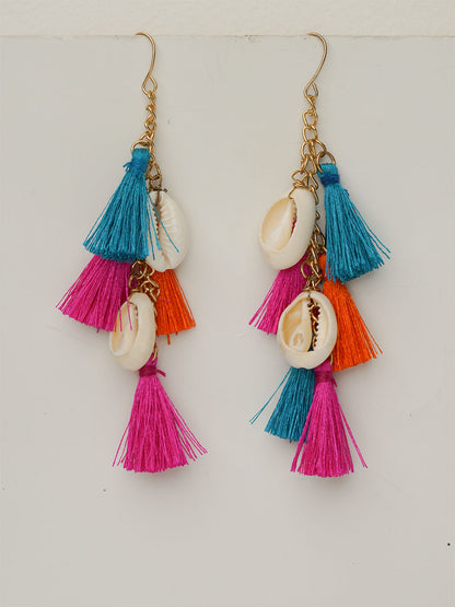 Shell Multicolor Tassel Statement Earring - Lili-Origin