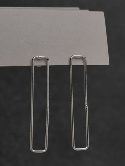 Rectangle Long Silver Earring - Lili-Origin