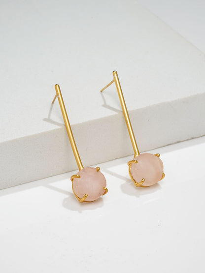 Long Rose Quartz Crystal Earring - Lili-Origin