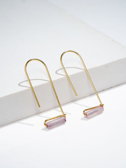 Rose Quartz - Gemstone Drop 18k Gold Plated Earring - Lili-Origin