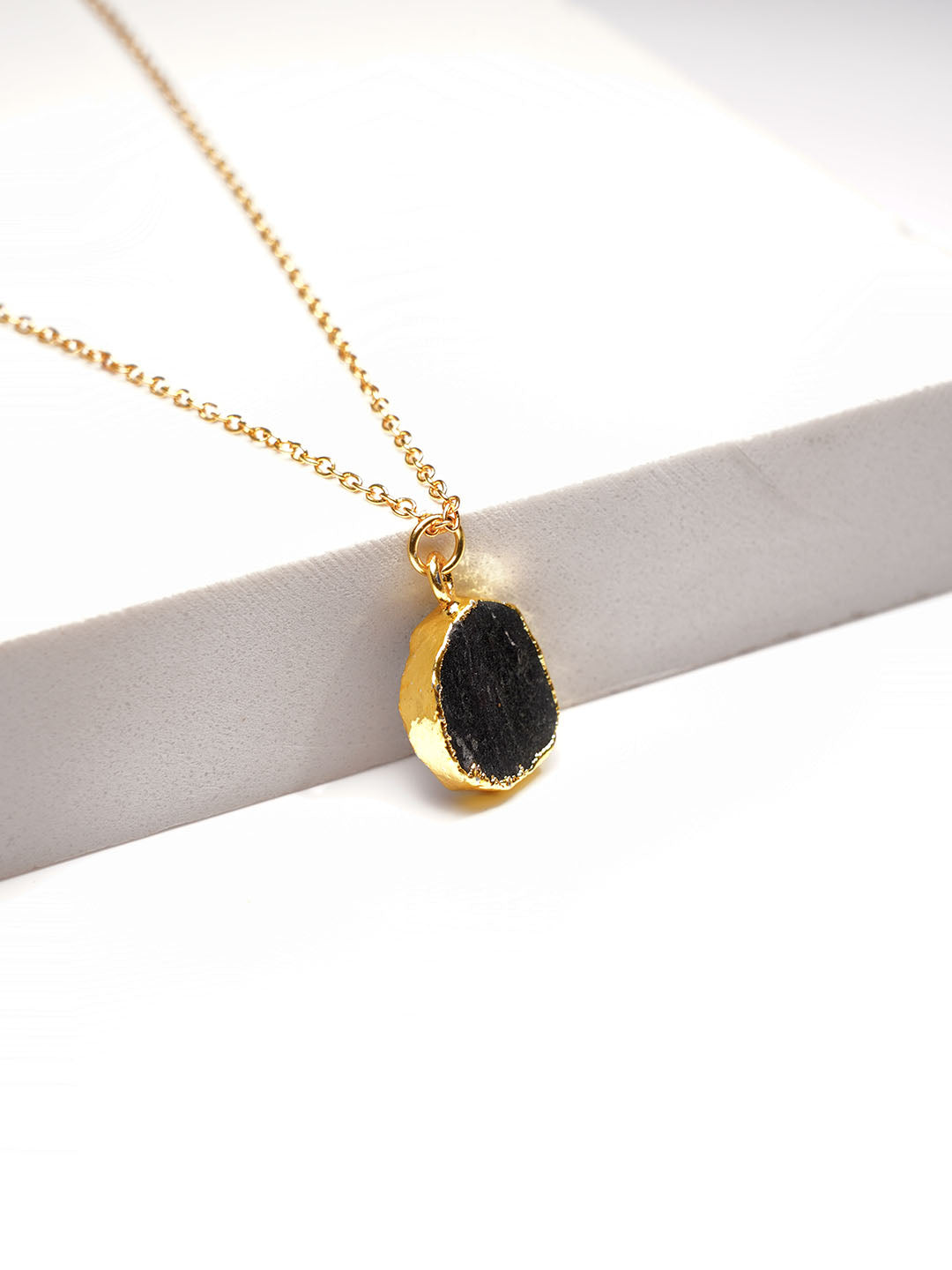 Black Tourmaline & 18k Yellow Gold Bead Necklace