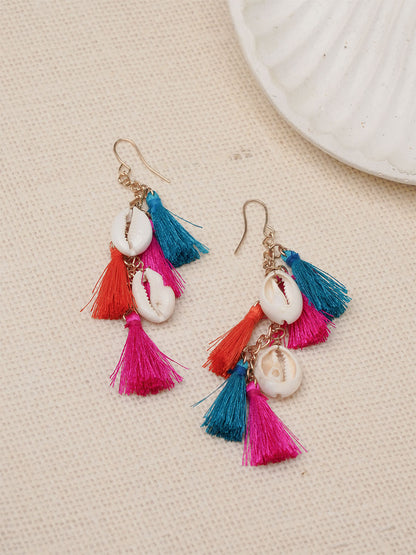 Shell Multicolor Tassel Statement Earring - Lili-Origin