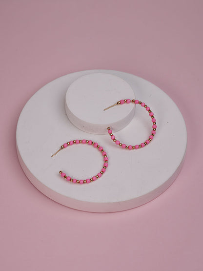 Neon Pink Beaded Hoop - Lili-Origin