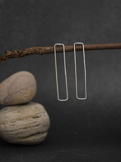 Rectangle Long Silver Earring - Lili-Origin