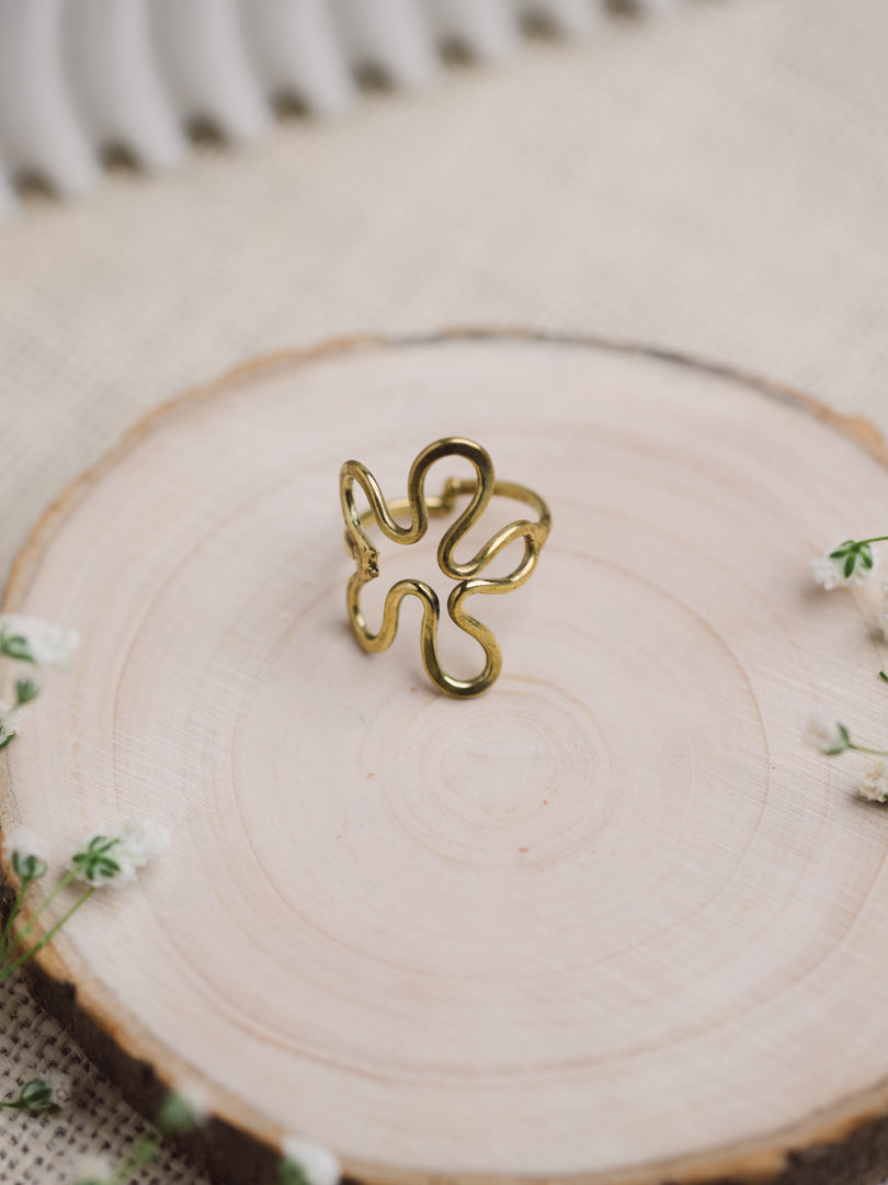 Hollow Flower Adjustable Brass Ring ( Anti Tarnish)