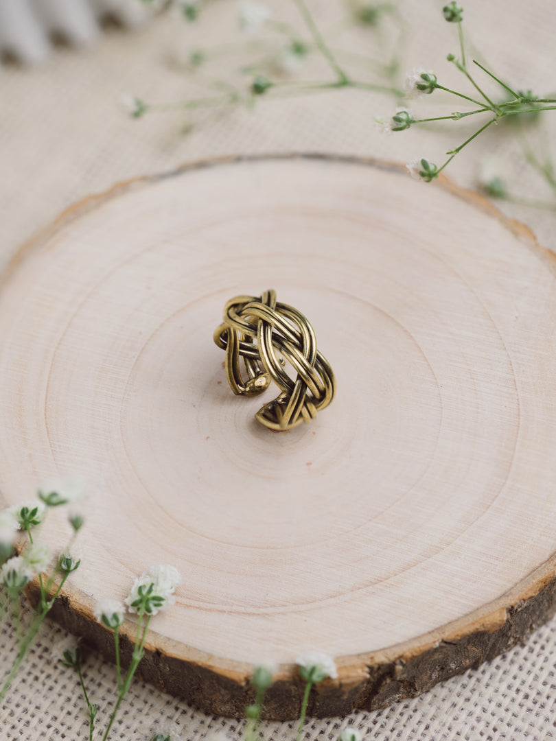 Braided Statement Adjustable Brass Ring (Anti Tarnish)