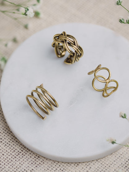 Strings Tri Statement Brass Rings (Anti Tarnish)