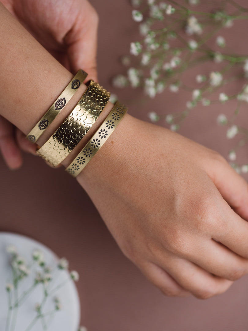 Tri Cuff - Stack of 3 Adjustable Brass Bracelets (Anti Tarnish)