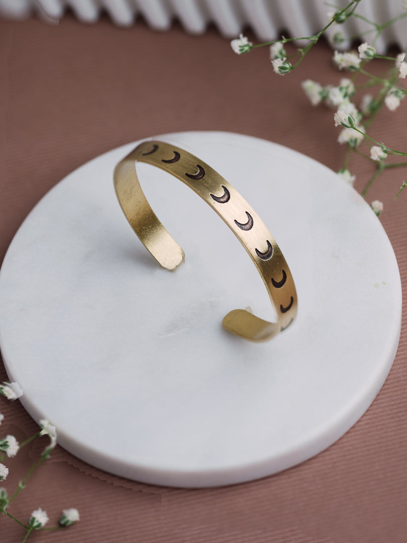 Hand Stamped - Stack of 5 Adjustable Brass Bracelets (Anti Tarnish)